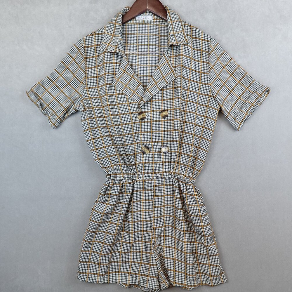 Hazel Romper Cinch Waist Short Sleeves Collared Double Breasted